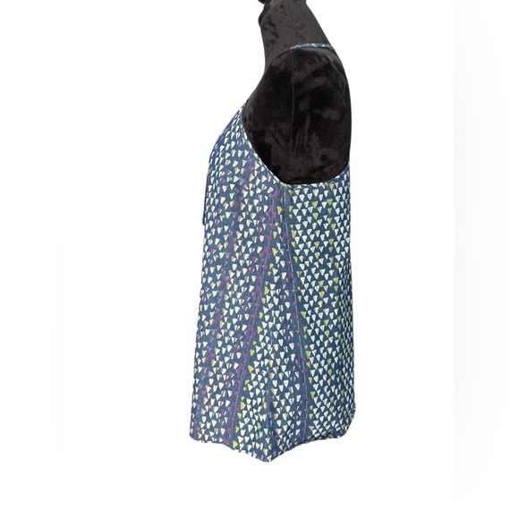 Boho Embroidered Cotton Tank Top Blue Yellow Geometric Print TR Designs size P - Picture 5 of 10